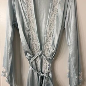 Luxurious Sky Blue Lace Trim Robe
